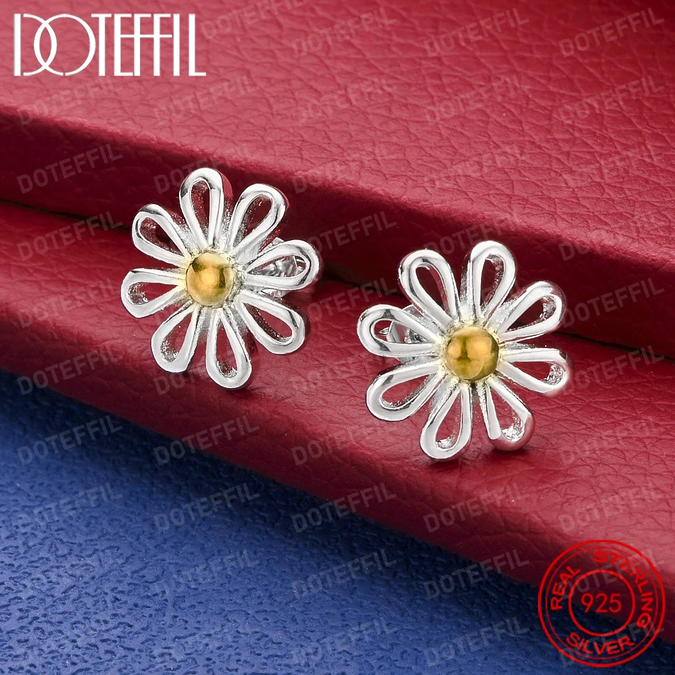 925 Sterling Silver Delicate Openwork Daisy Earrings for Women, Fashionable Party Wedding Jewelry Party Gift