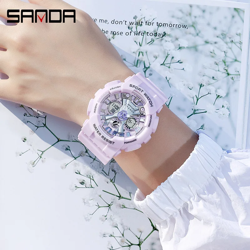 Sanda 6033 watch Harajuku fashion digital sports male and female students Korean version of the simplified electronic watch