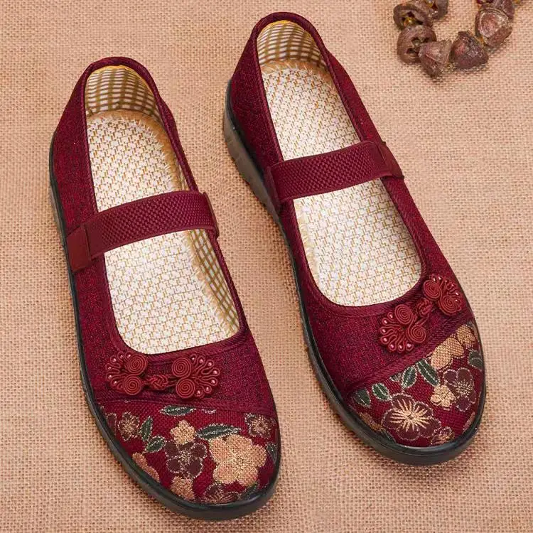 Beijing Ladies Flat Bottom Shoes Comfortable Breathable Anti-Slip Traditional Cotton Shoes for Middle-Aged And Elderly Women