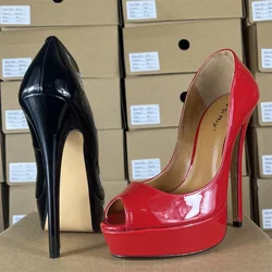 2024 New Women's Shoes High Quality 16CM Thin Heels Stiletto Single Open Toe Pumps Big Size:40 41 42 43 44 45 46 47 48 Red Black