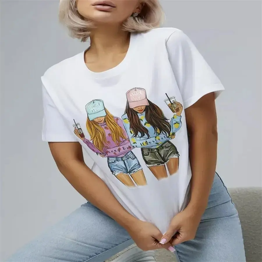 American Best Friend Print Graphic T Shirts Women Casual Short Sleeve Y2K Vintage Korean Streetwear T-shirts Kawaii Clothes