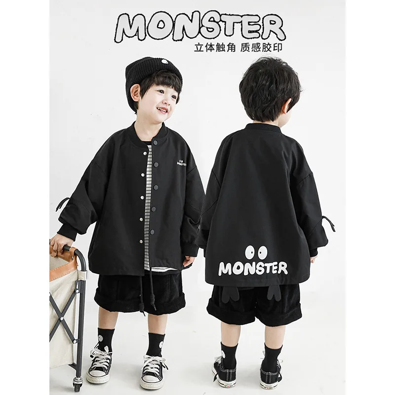 

Children's Letter Printing Casual Coat 2023 Autumn New Set Boys' Top Casual Pants