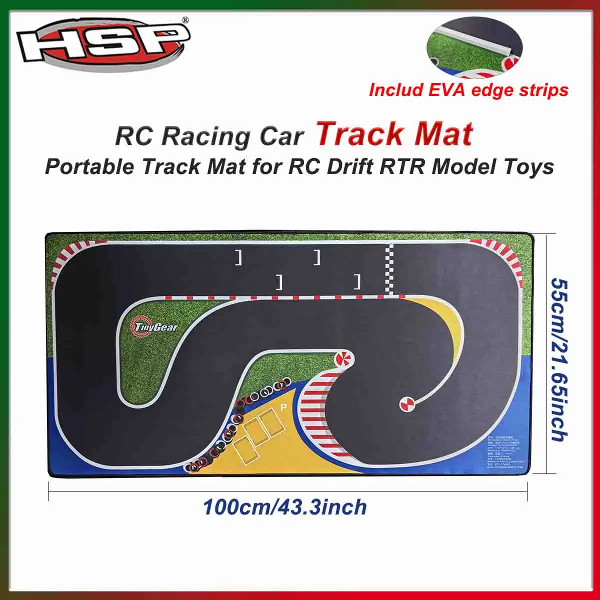 

HSP-TinyGear 110x55cm Track Mat Portable RC Drift Rubber Mat 43x21inch for RC Mini on-road Racing Car Truck RTR Model Toys Parts