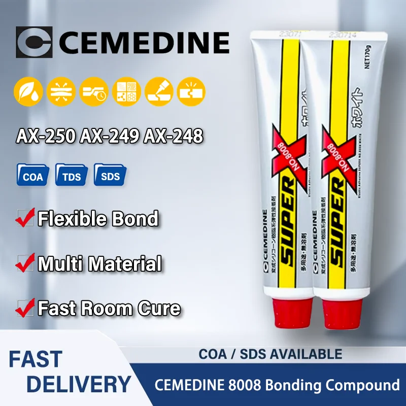 CEMEDINE Super X No.8008 Elastic Bonding Compound Solvent-Free Quick Cure Metal Glass Plastic Rubber Ceramic 135ml 170g 333ml