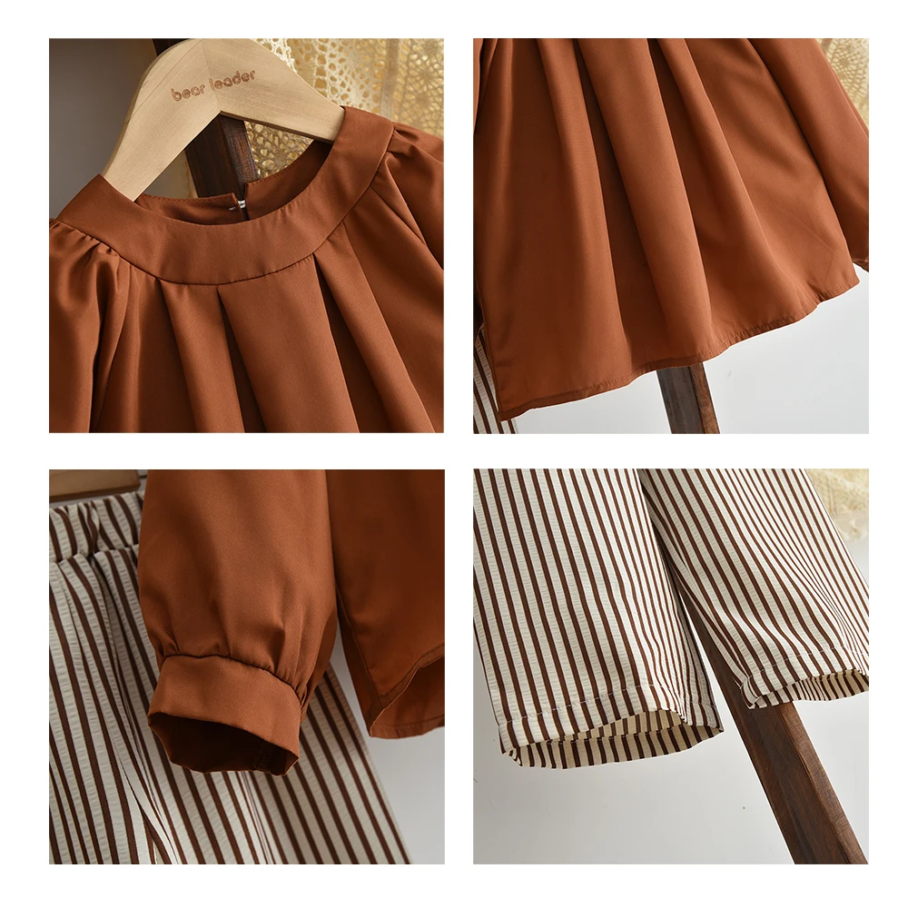 2025 الخريف الفتيات ملابس طويلة الأكمام بلوزات مخطط طباعة فضفاض السراويل 2 قطعة مجموعة الاطفال موضة الملابس الحلوة الزي 3-7 سنوات #3