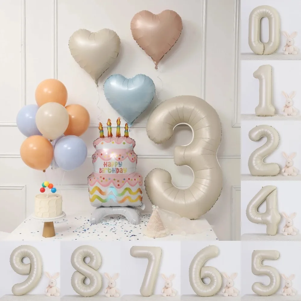 

Cream Color Digital Balloon for Adult and Children Big Aluminum Number Balloon First Year Birthday Cake Party Decoration Set 40"