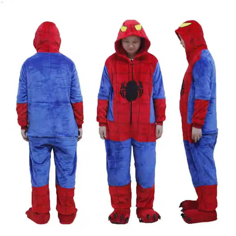 

Комбинезон-комбинезон с изображением паука для пар, взрослых, одинаковый костюм с капюшоном, мягкий флис для рождественской вечеринки, подарок