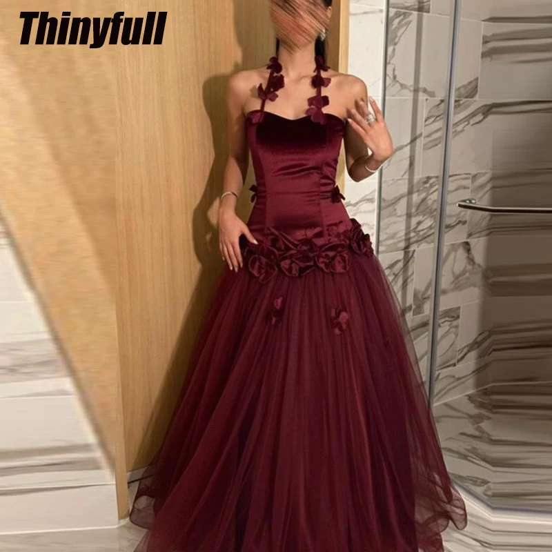 

Thinyfull A-line Tulle/Satin Arab Prom Dresses Halter Sleeveless Evening Gown Dubai Formal Dress robes de soirée Customized
