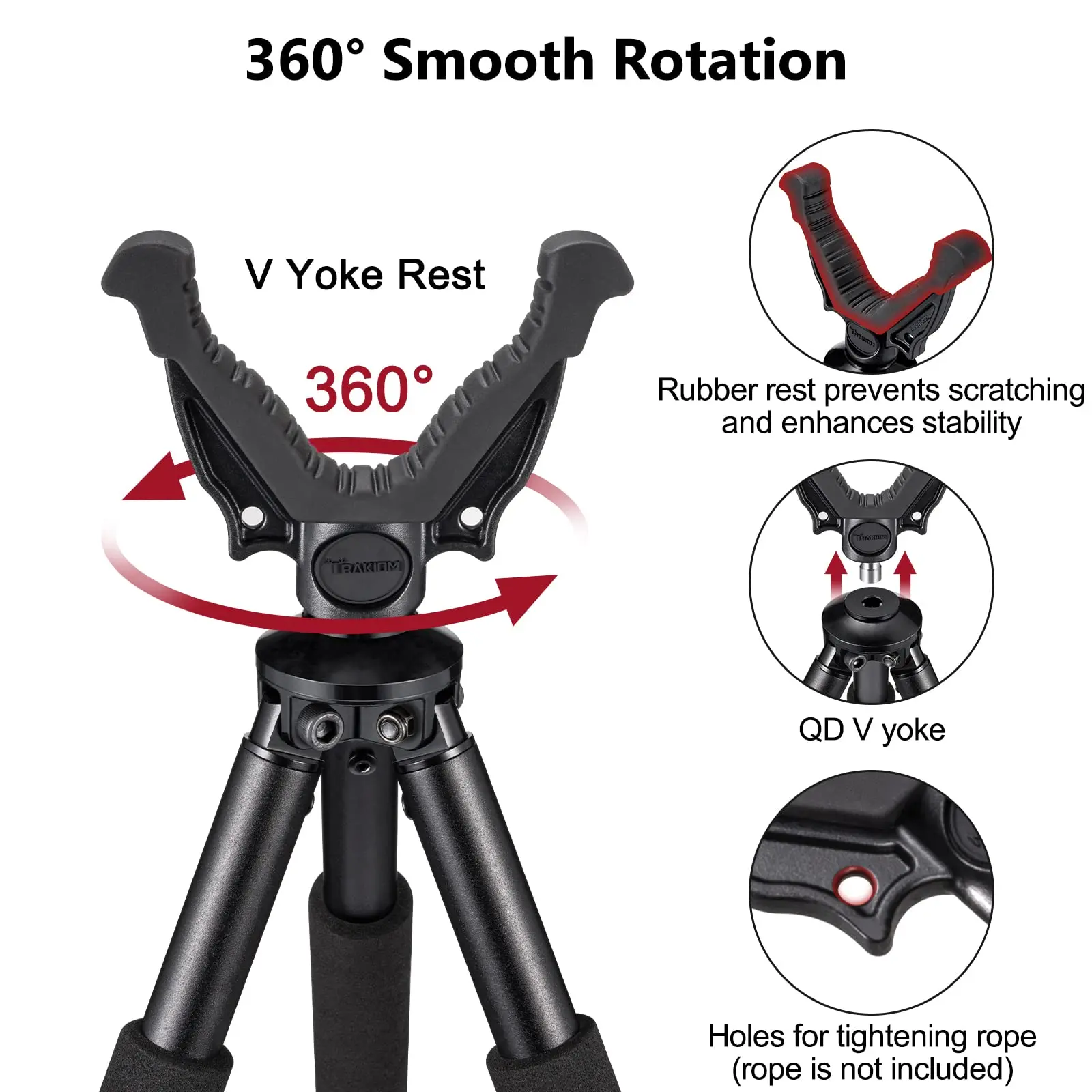 

Tripods 360° V Yoke Rest 31.5" 74" Sticks Lightweight Aluminum High Density Foam Handle Spike Feet Lever