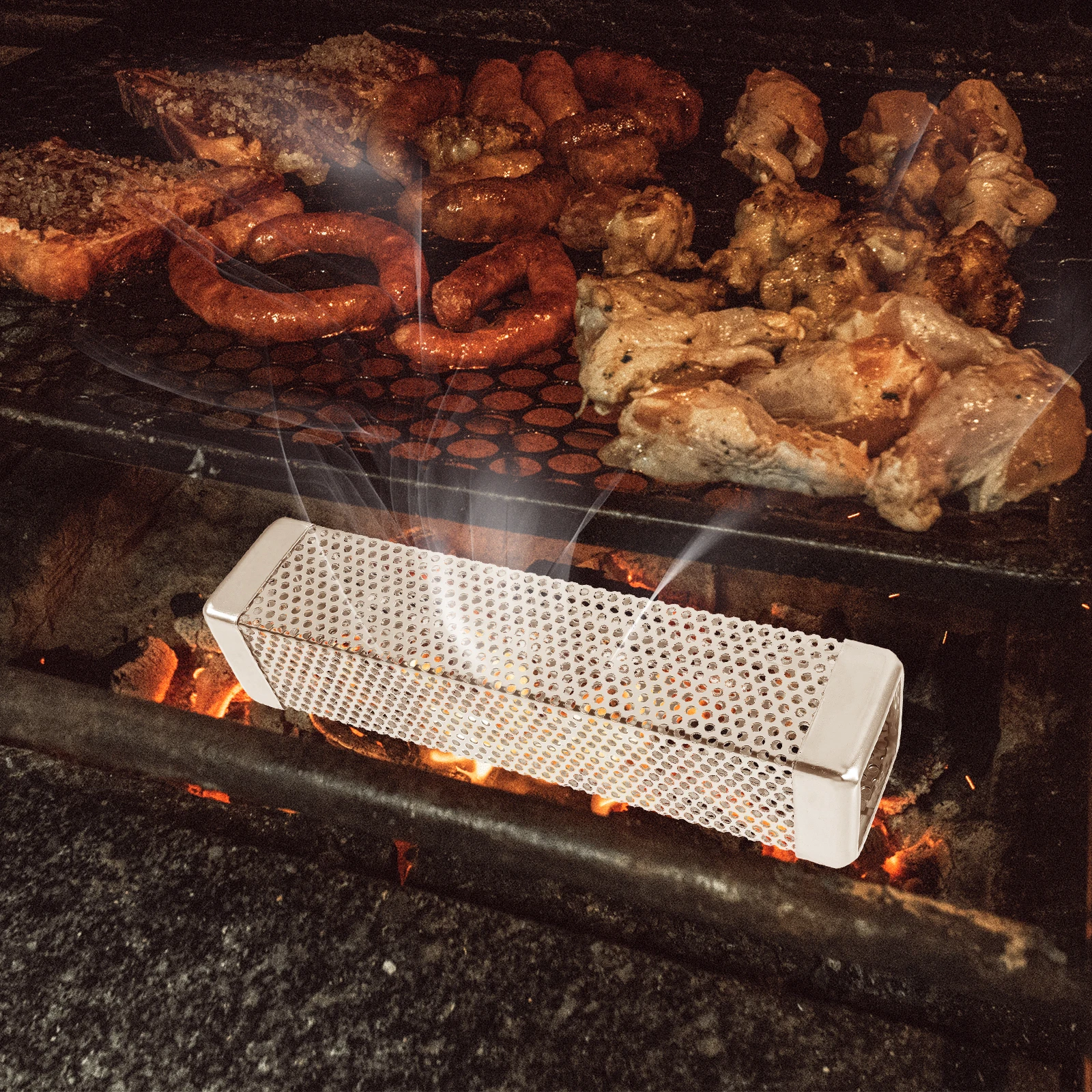 

Stainless Steel Smoker Box 10 Inch Wood Chips Barbecue Grill Durable Easy Clean BBQ Charcoal Gas Kitchen