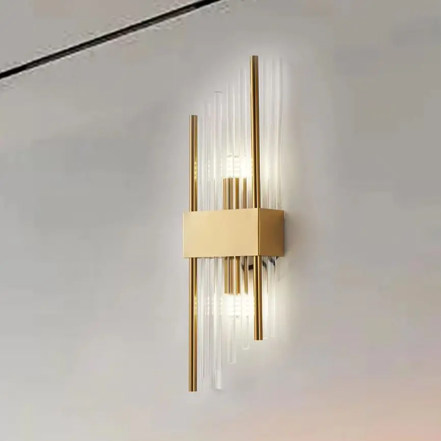 Lámpara de pared de latón y vidrio moderna, luz LED neutra de 110-240V, brillo que cambia de 3 colores, estilo escandinavo para sala de estar, dormitorio de Hotel