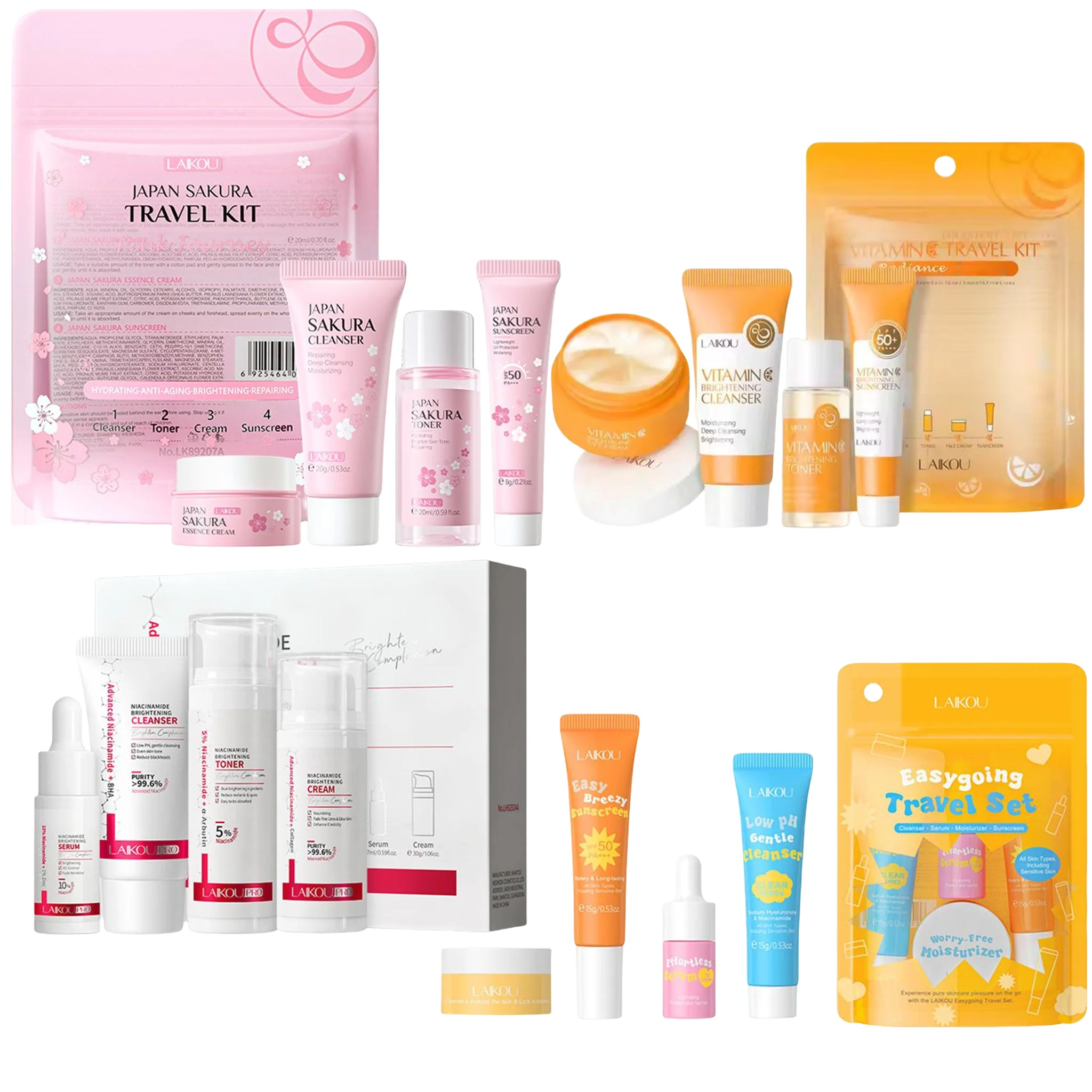 4pcs/Kit Sakura Skin Care Sets Facial Cleanser Face Face Toner Sunscreen Moisturizing Smoothing Nourishing Skincare Product