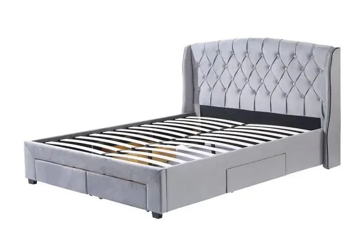 Customized Bed Frame Cheap Modern Style Modern King Size Upholstered Platform Bed Frame With Nail Wing Headboard Queen Beds