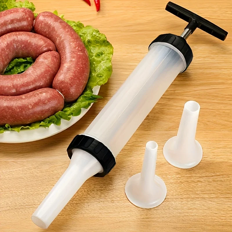 Embutidora de salchichas manual de gran capacidad y 3 boquillas, bomba de salchichas portátil fácil de usar para cocina, ideal para hacer varias salchichas