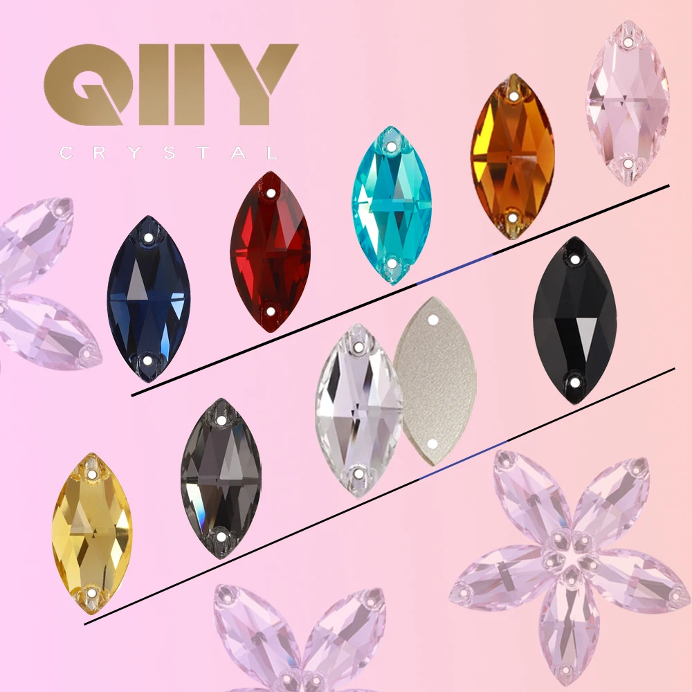 

QIIY Navette/Horse Eyes Boutique Series Glass Flatback Sew On Rhinestones Crystal Stones for Sewing Clothes Dress Decoration