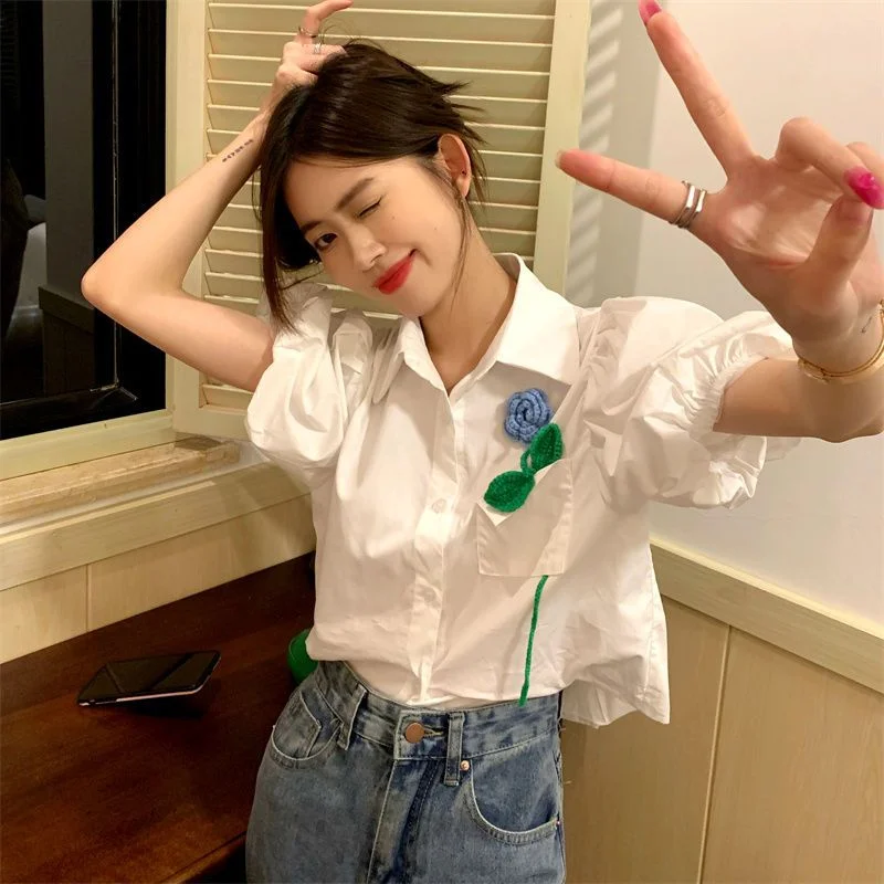 Shirts Women Puff Sleeve Students Basic Designer Daily Cute Simple Loose Summer Casual All-match Trendy Korean Style Comfortable