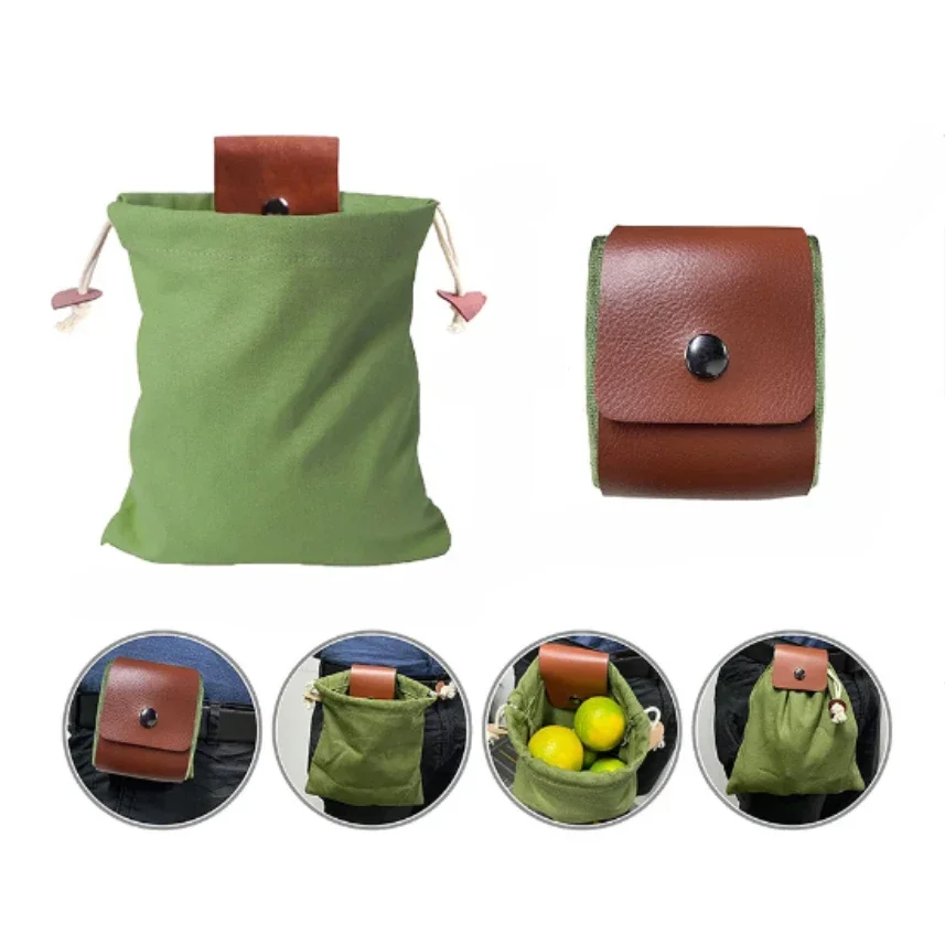 1 Stück Sammelbeutel für Obst und Beeren, faltbar, aus Leder, tragbar, robust, Outdoor-Hüfttasche aus Segeltuch, für Feldarbeit und Outdoor-Ausrüstung