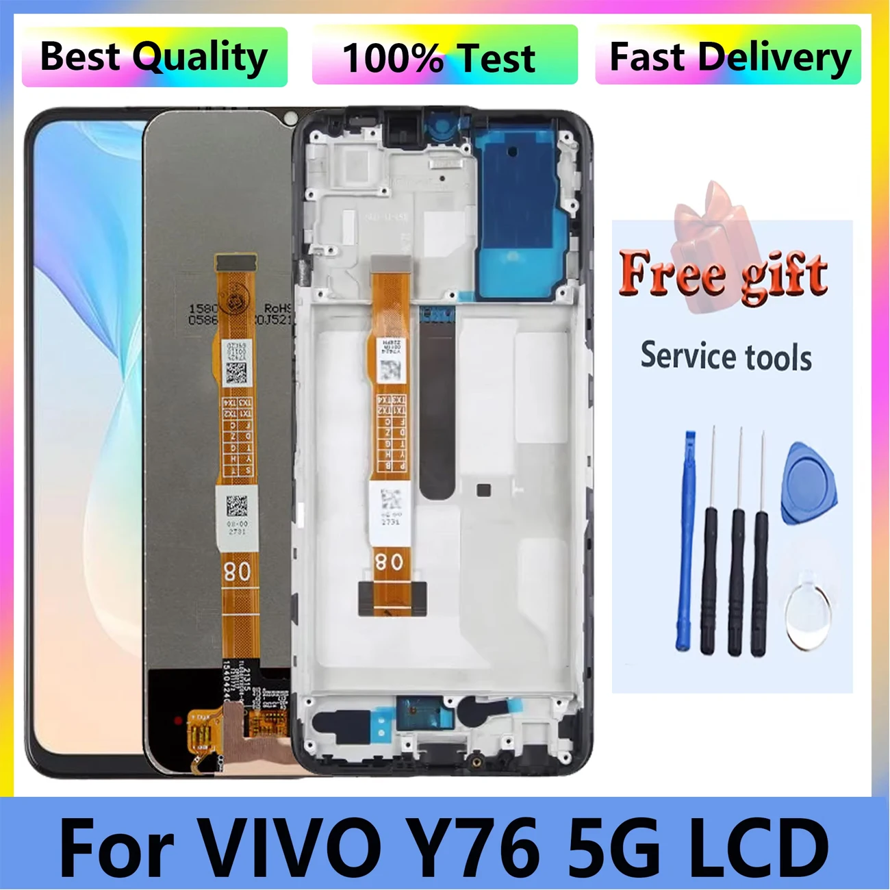 Original LCD Display For VIVO  Y76 5G  With Bezel  Mobile Phone Touch Screen Digitizer Assembly  Replacement  Parts  6.58\