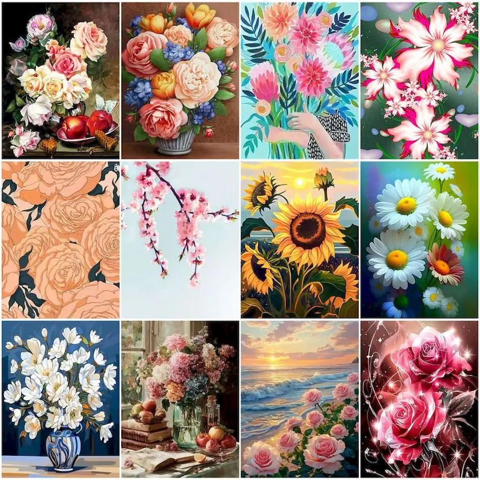 

RUOPOTY Diy Oil Painting By Numbers Art Supplies Flowers Drawing On Canvas Diy Crafts Acrylic Paints Decorative Paintings hobby