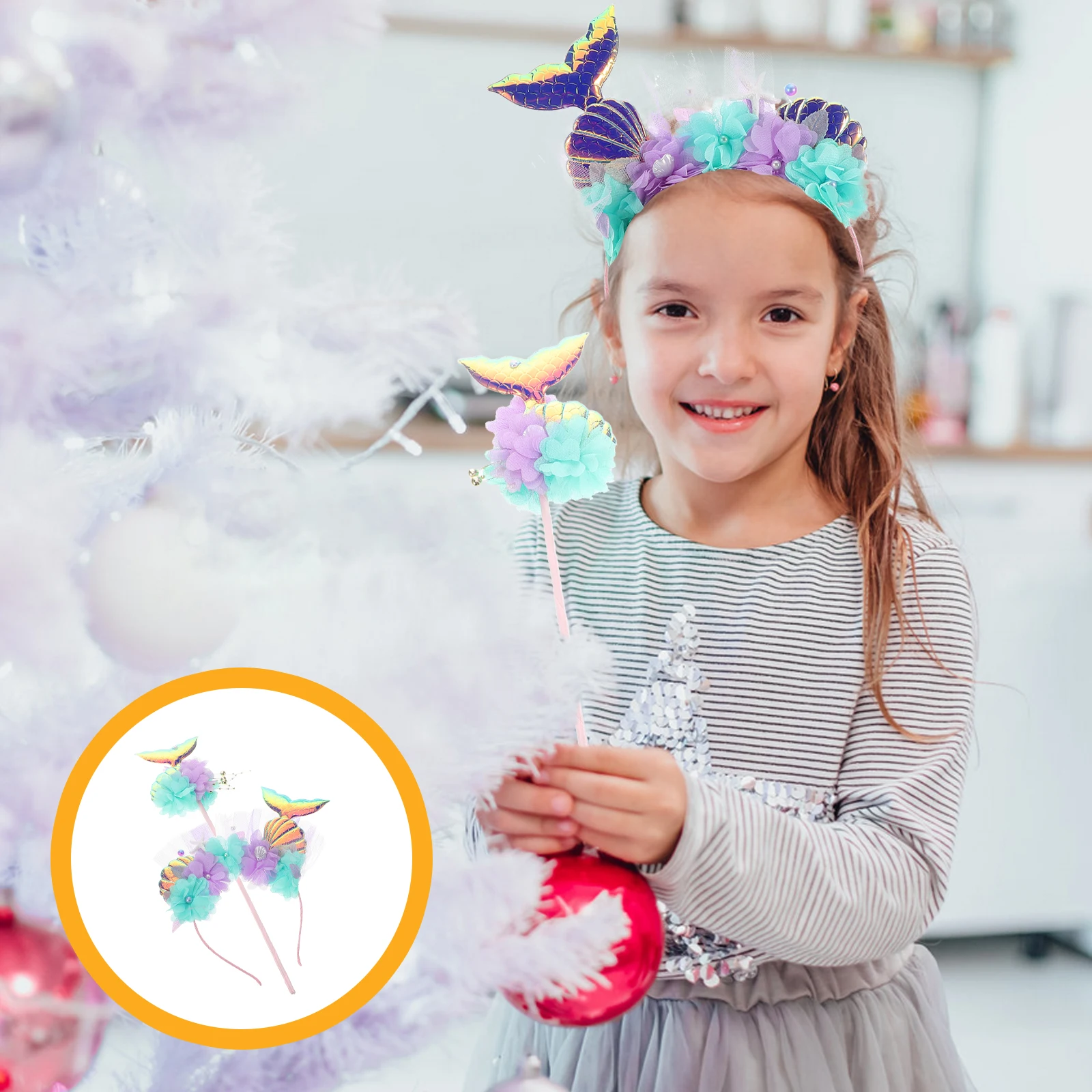 

Sparkling Mermaid Fish Tail Headband For Girls Baby Costume Accessories Glitter Sequins Elegant Headdress Dress Up Party Jewelry
