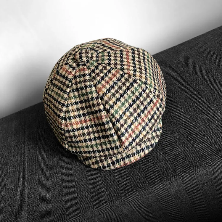 Vintage Plaid Beret Hat for Women, Retro Newsboy Cap with Tartan Pattern, Autumn Winter Wool Baker Boy Hat
