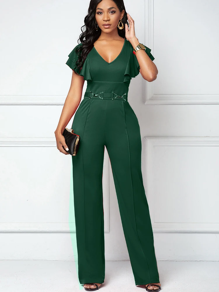 Fashion Short Sleeved V-neck Women\'s Jumpsuit