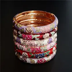 Fashion Ethnic Cloisonne Enamel Gifts For Women Girl Handicraft Peony Accessories Jewelry Bracelet Bangles