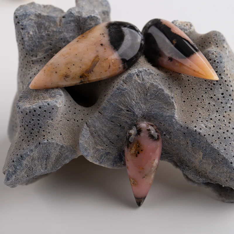 3PCS Pink Opal Charms Jewelry Semiprecious Stones,Earrings Beads for Jewelry Handmade Natural Jewelry 48x18x6mm 11.7g