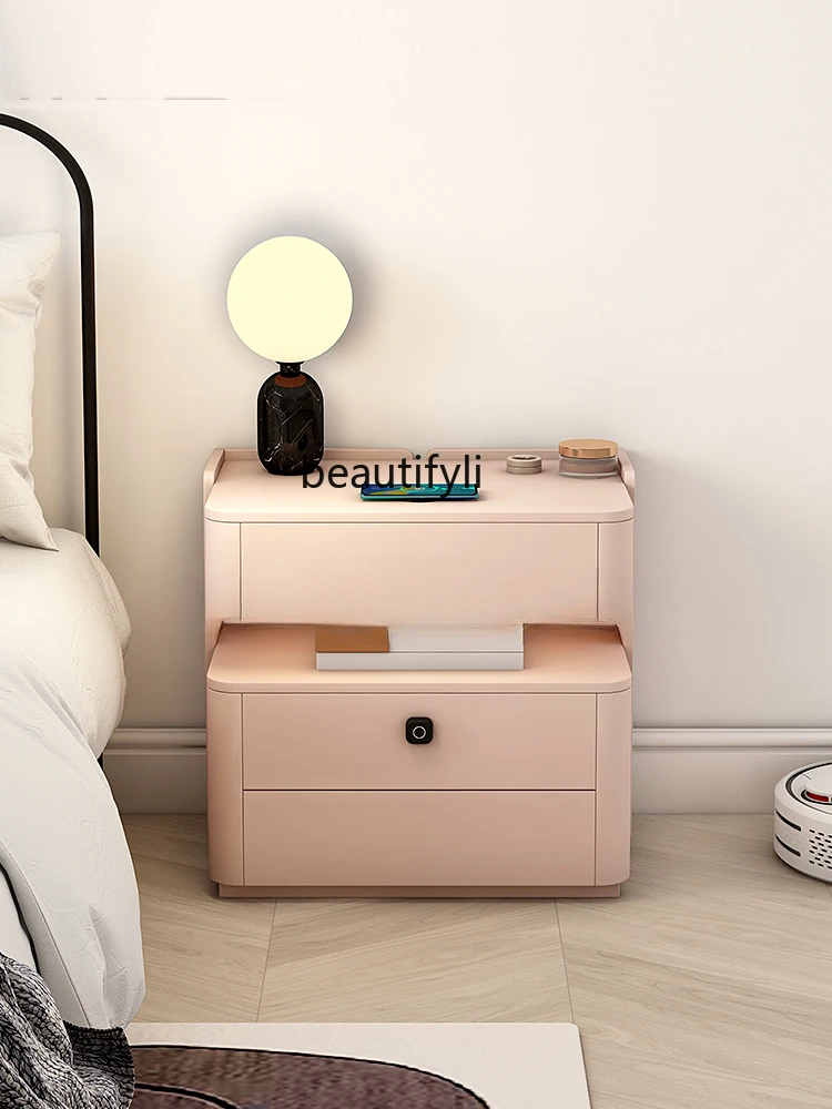 

Simple Tone French Bedroom Solid Wood Bedside Cabinet High-Grade Smart Safe with Lock