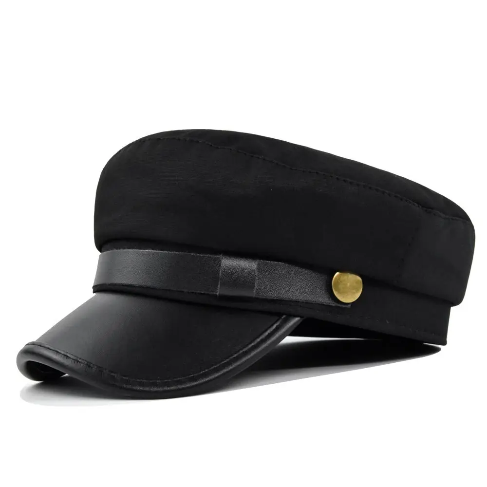 

For Unisex Elegant Winter Streetwear Berets PU Leather Autumn Women Captain Caps Men Sailor Caps Flat Navy Hats Fishing Cap