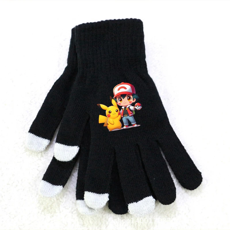 Pokemon Gloves Autumn Winter Warm Mobile Can Touch Screen Glove Men Women Wool Pikachu Psyduck Cartoon Anime Cute Gloved Gift