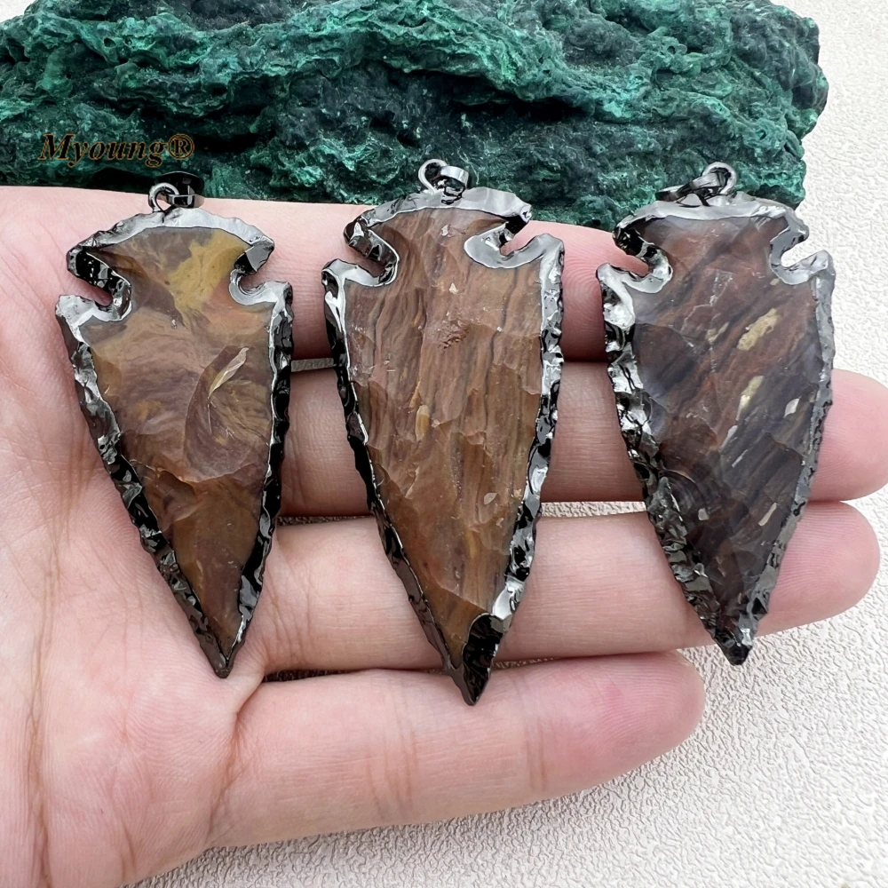 colar indiano jaspers arrowhead pingente banhado a gunblack pedra natural my231075 10 pcs 01