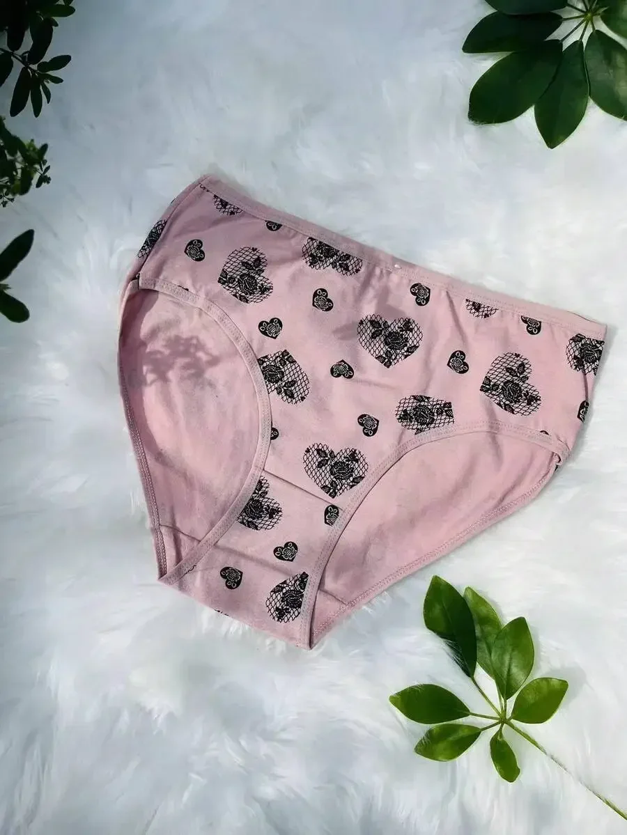 

6-Pack Soft Cotton Seamless Heart-Print Women’s Briefs, Breathable Plus Size Underwear