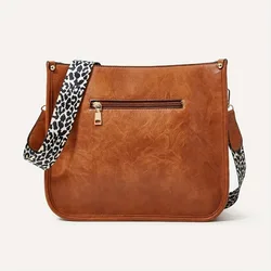 Borsa a tracolla Vintage in pelle PU tinta unita borsa a tracolla con stampa leopardata semplice di grande capacità borsa a tracolla multifunzionale di moda