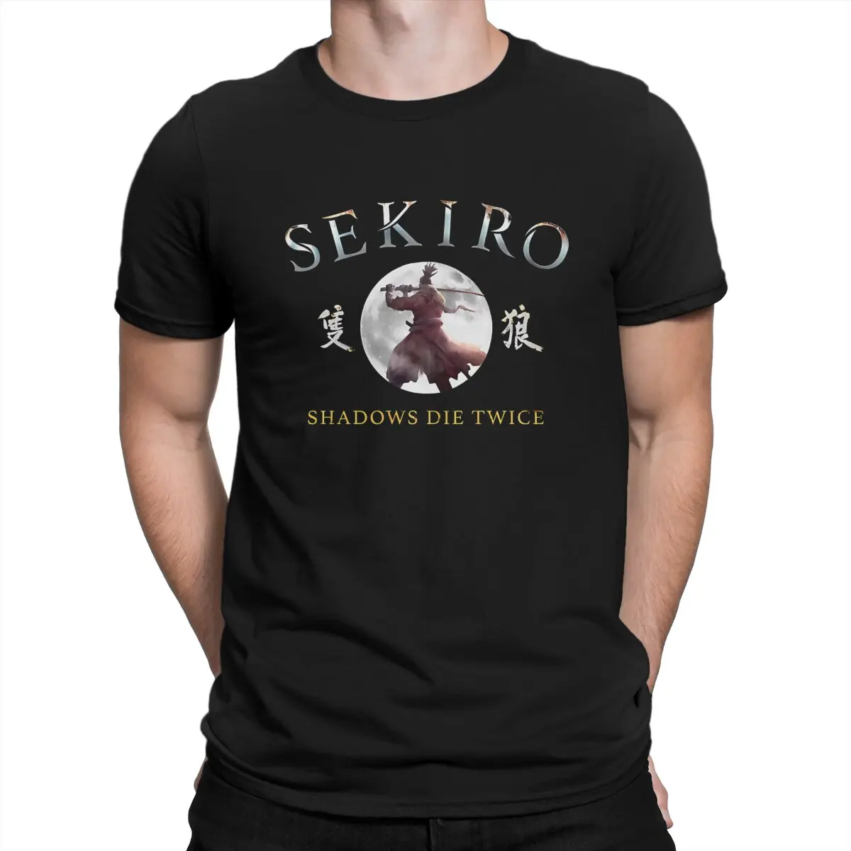 Sekiro-男性用の影付きの2色のヴィンテージTシャツ,ラウンドネックの半袖Tシャツ,ヨーロッパの綿のTシャツ,アイディアの服