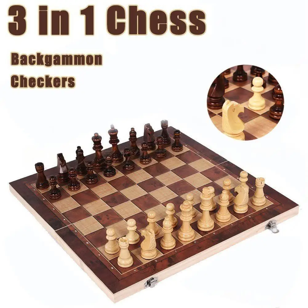 3 in 1 Wooden Chess Backgammon Checkers Travel Games Chess Set Board Draughts Entertainment Christmas Gift