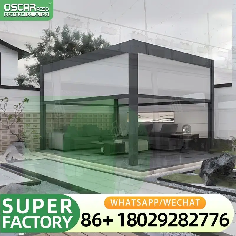 Pérgola de aluminio retráctil automática para Patio, cenador bioclimático, precio para patio, patio trasero, jardín, balcón, persiana enrollable