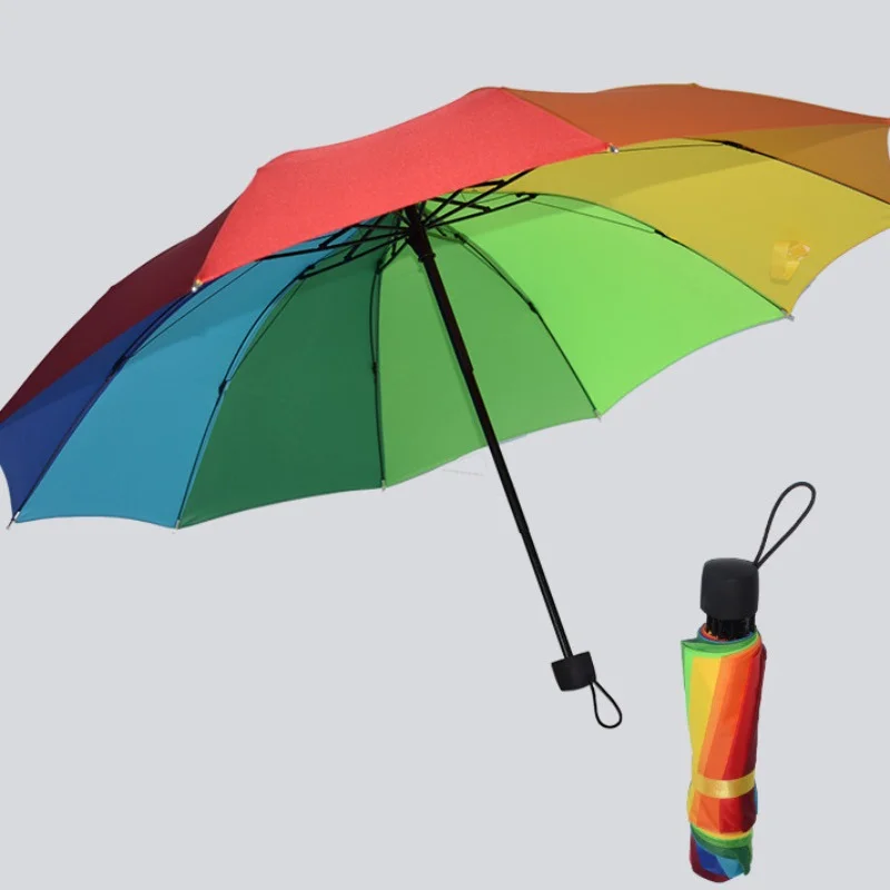 

Rainbow Fold Umbrella Women and Men Non-automatic Umbrella Popular Creative Three Folding Adults Children Umbrella