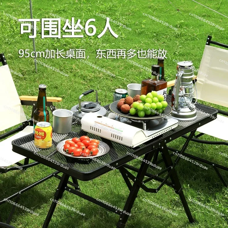 Height Adjustable Steel Mesh Folding Grill Table, Portable Metal Stand for BBQ & Outdoor Cooking