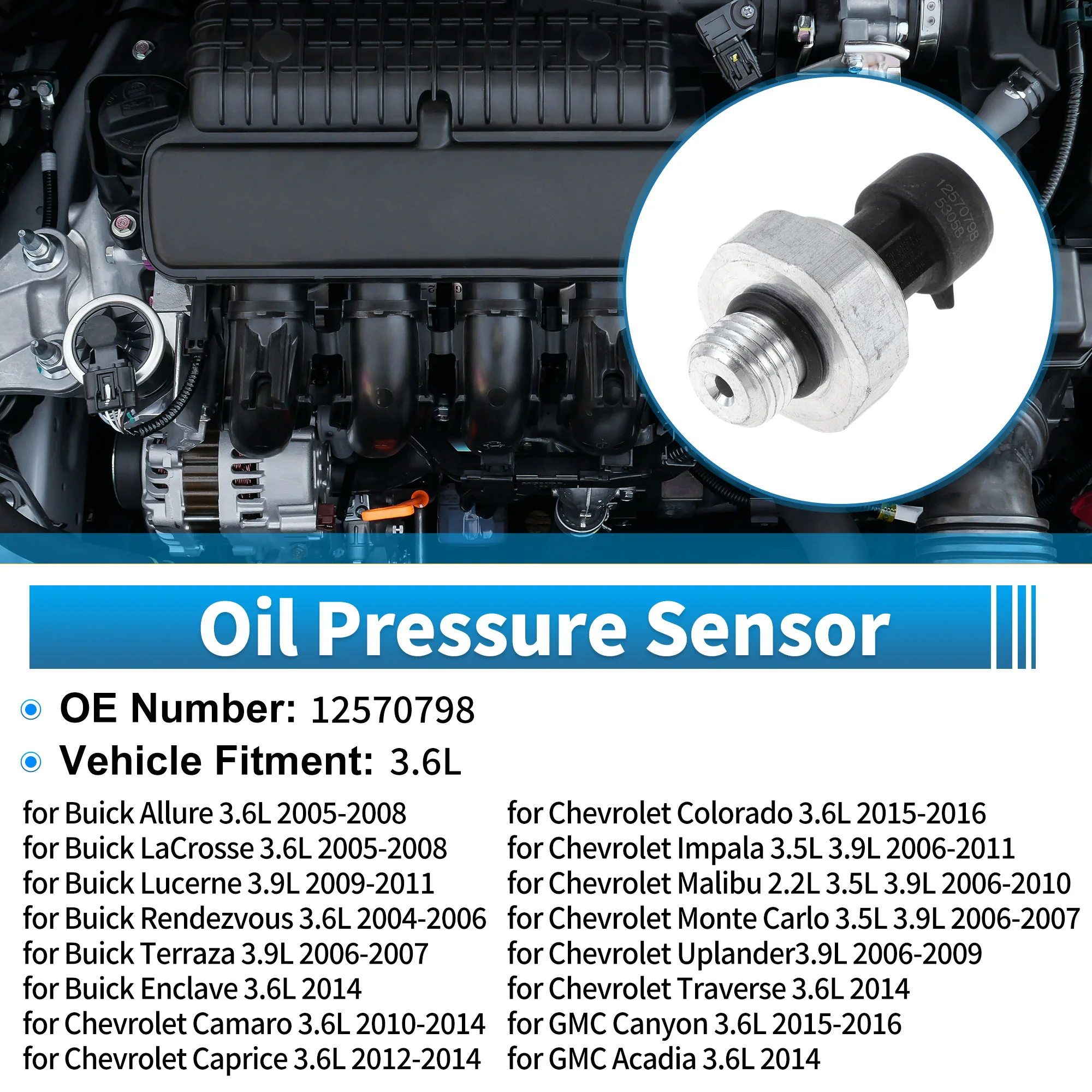 UXCELL No.12570798 Engine Oil Pressure Sensor for Buick Allure 3.6L 2005-2008