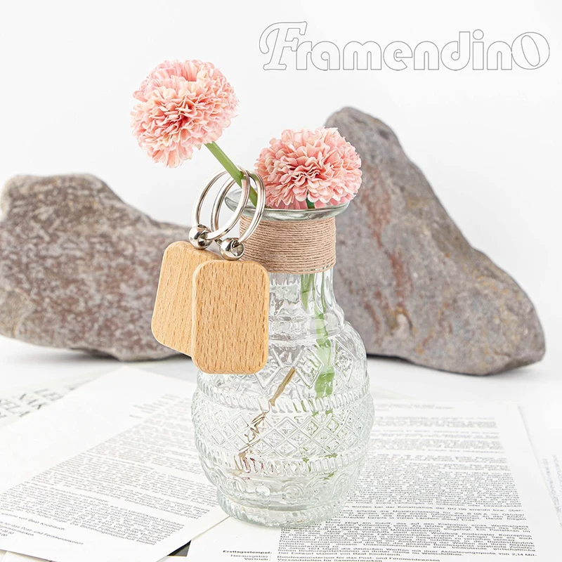 未完成の木製キーチェーンブランク、楕円形、長方形、DIYクラフト、100個