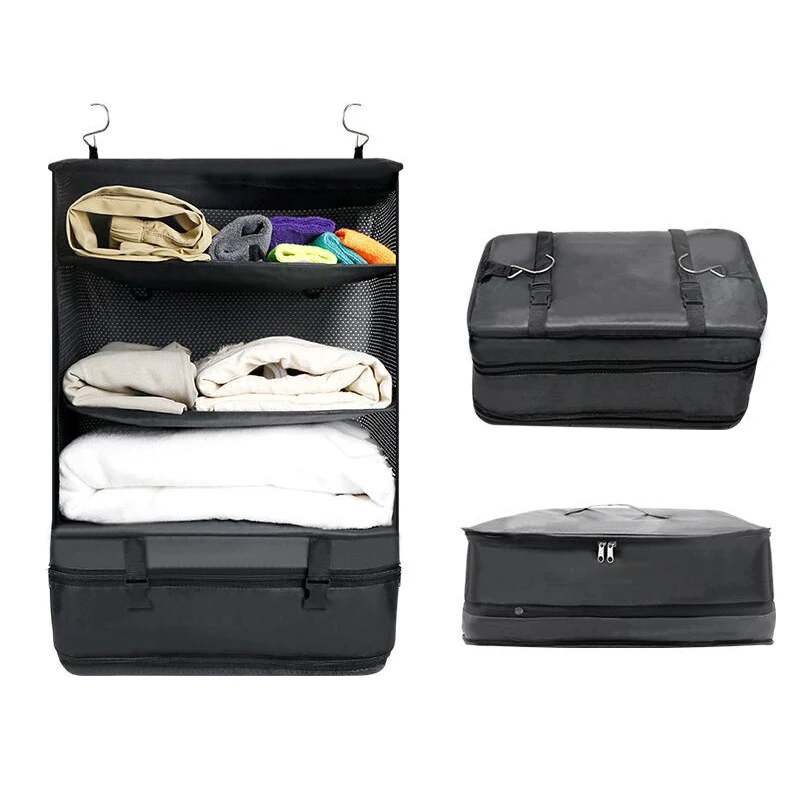 3 Tiers Travel Hanging Luggage Organizer Portable Clothes Storage Bag Large Capacity Foldable Wardrobe Garment Organizer Bag