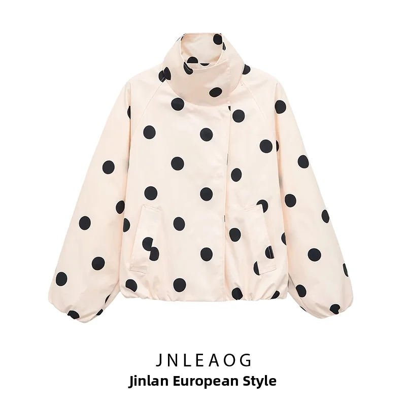 JNLEAOG Summer New Polka Dot Fashion Versatile Women's Jacket Flight Coat Standard Style Polyester Fiber Ladies Outerwear