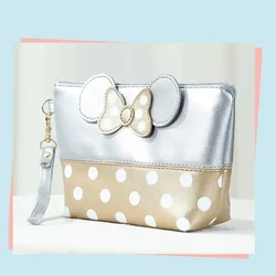 Disney new Mickey bowknot polka dot PU cosmetic storage bag baby girls coin bag ladies handbag