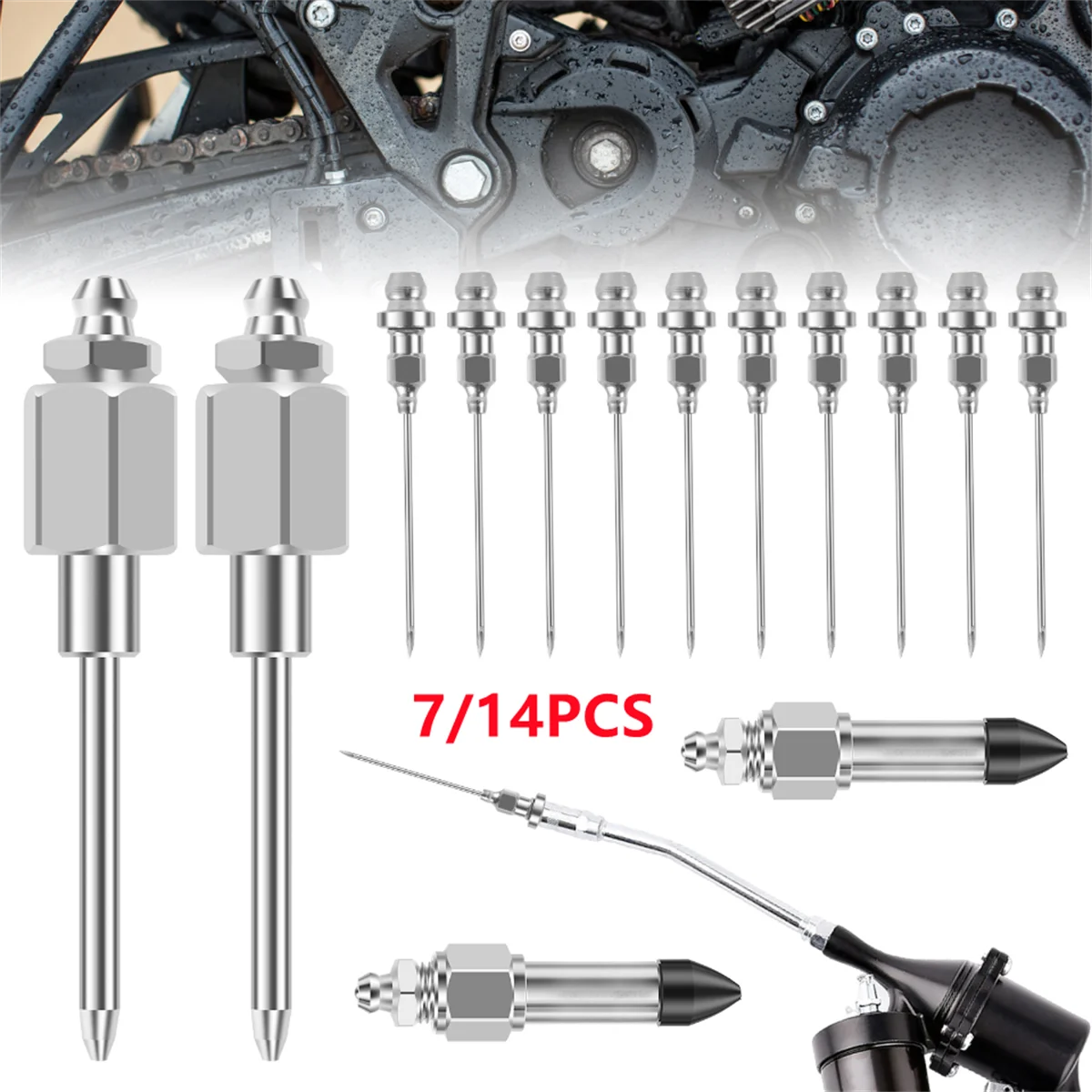 

7/14Pcs Grease Needle Adapter Set Anti Leaking Solid Machinery Grease Nozzles Easy to Transport Grease Injector Needle Accessory