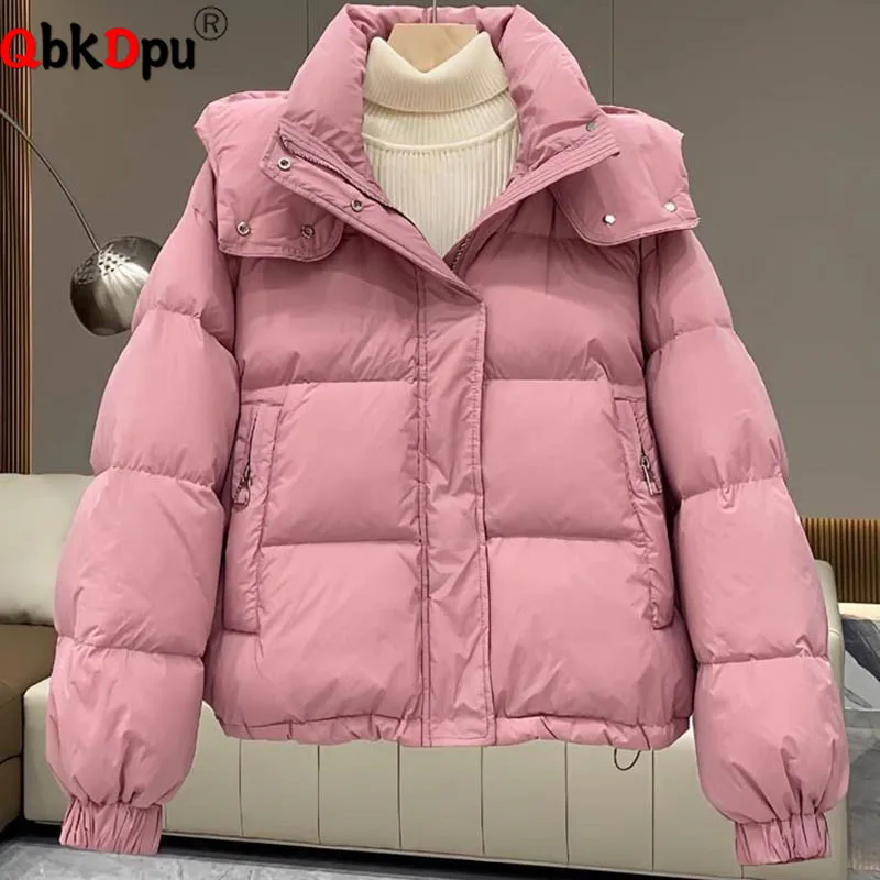 

Корейская модная утепленная верхняя одежда, женские пуховые хлопковые куртки на молнии с капюшоном, топы, зимние теплые однотонные Chaquetas Blusas с длинными рукавами