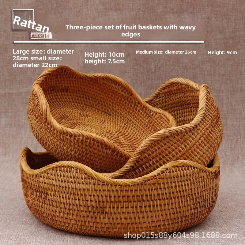 Vietnam Handwoven Rattan Bamboo Basket Household Fruit Steamed Bun Sewing Storage