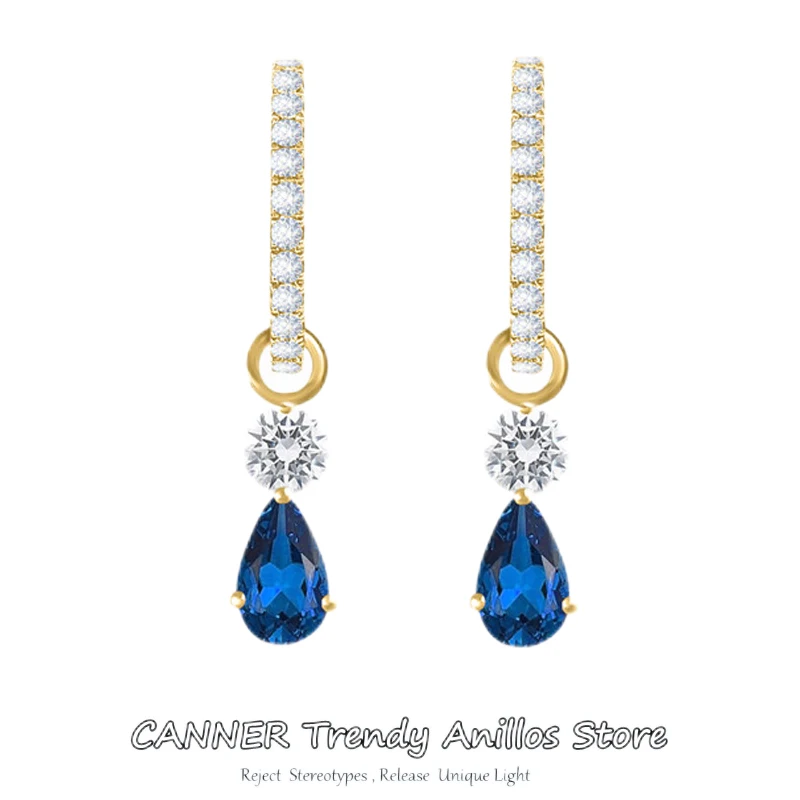 

CANNER 925 Sterling Silver Cute Cubic Zirconia CZ Gold Color Drop Earrings For Women Red Blue Dangle Earrings Fashion Jewelry