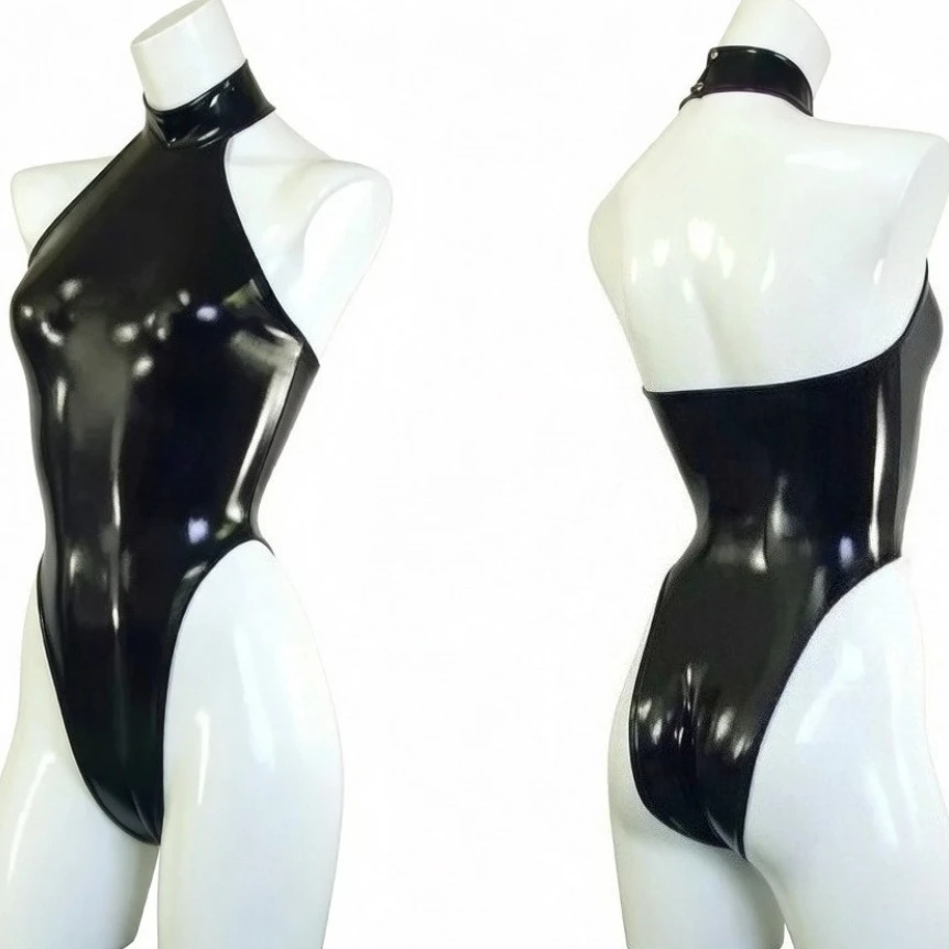 Schwarzer Glänzender Metallic Zentai-Anzug Cosplay-Kostüm für Frauen