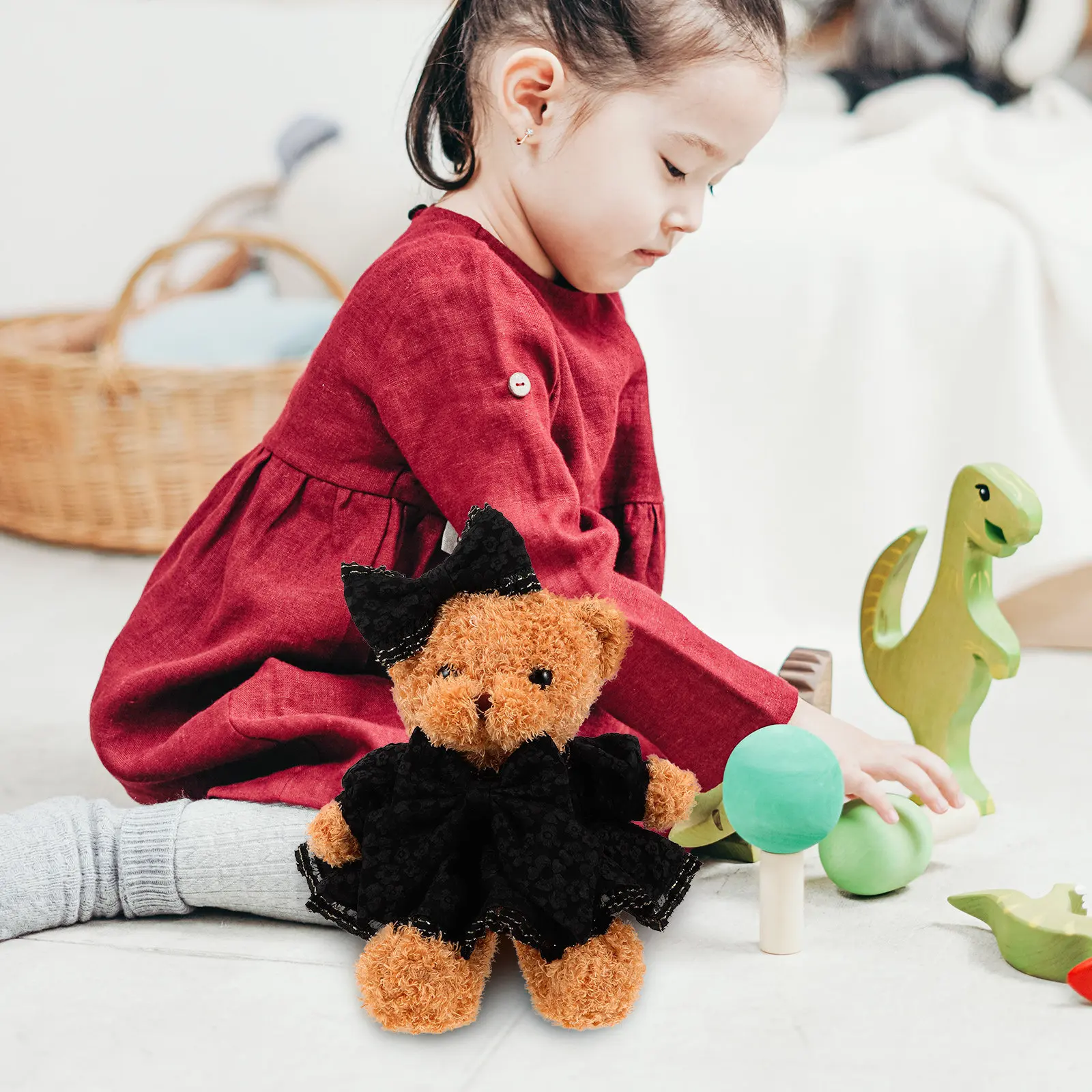 

Elegant Gold Trim Evening Gown Dress Bowknot Skirt Stuffed Animal Costume Birthday Parties Children Day Family Gatherings Play